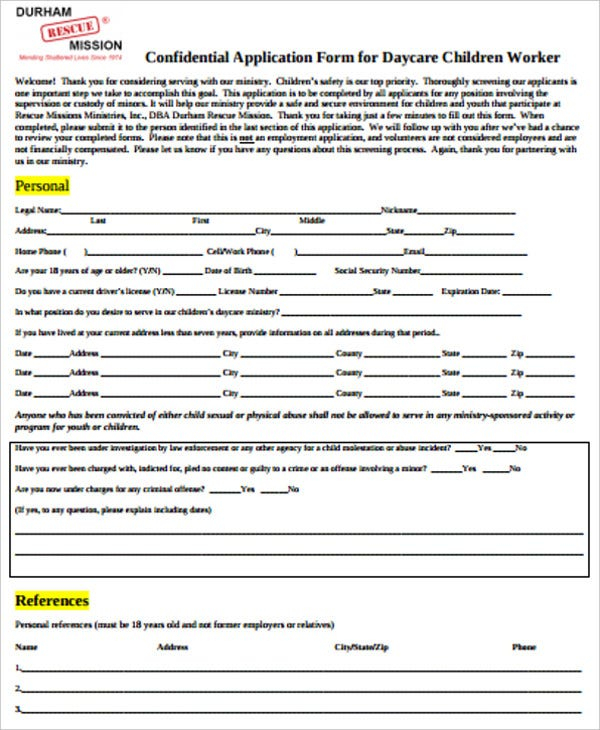 10 Daycare Application Forms PDF Free Premium Templates