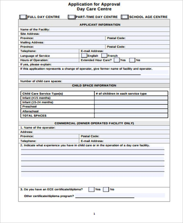 10 Daycare Application Forms PDF Free Premium Templates