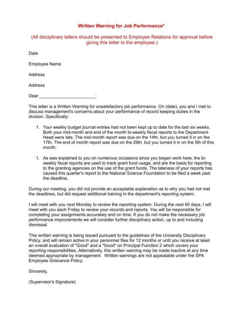 16 Work Warning Letter Template Free Samples Examples Formats 