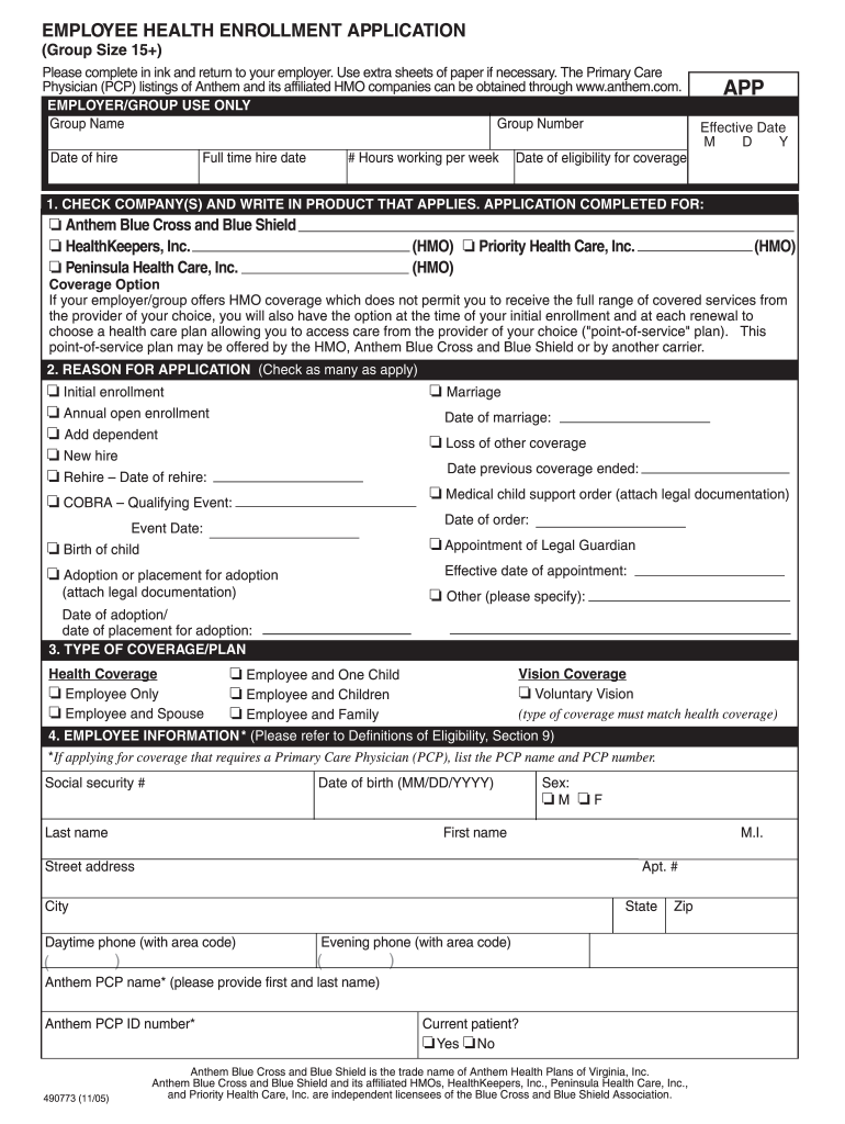 2005 Form Anthem BCBS 490773 Fill Online Printable Fillable Blank 