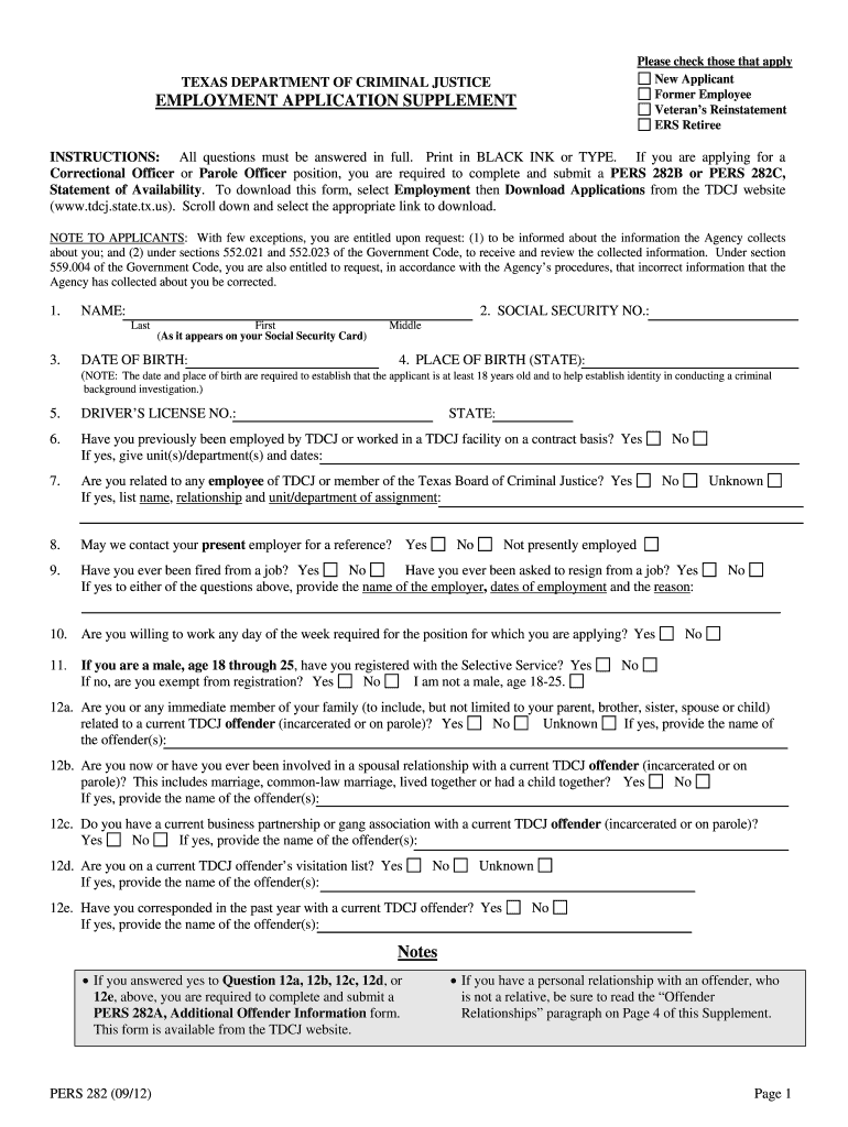 2012 Form TX TDCJ PERS 282 Fill Online Printable Fillable Blank 