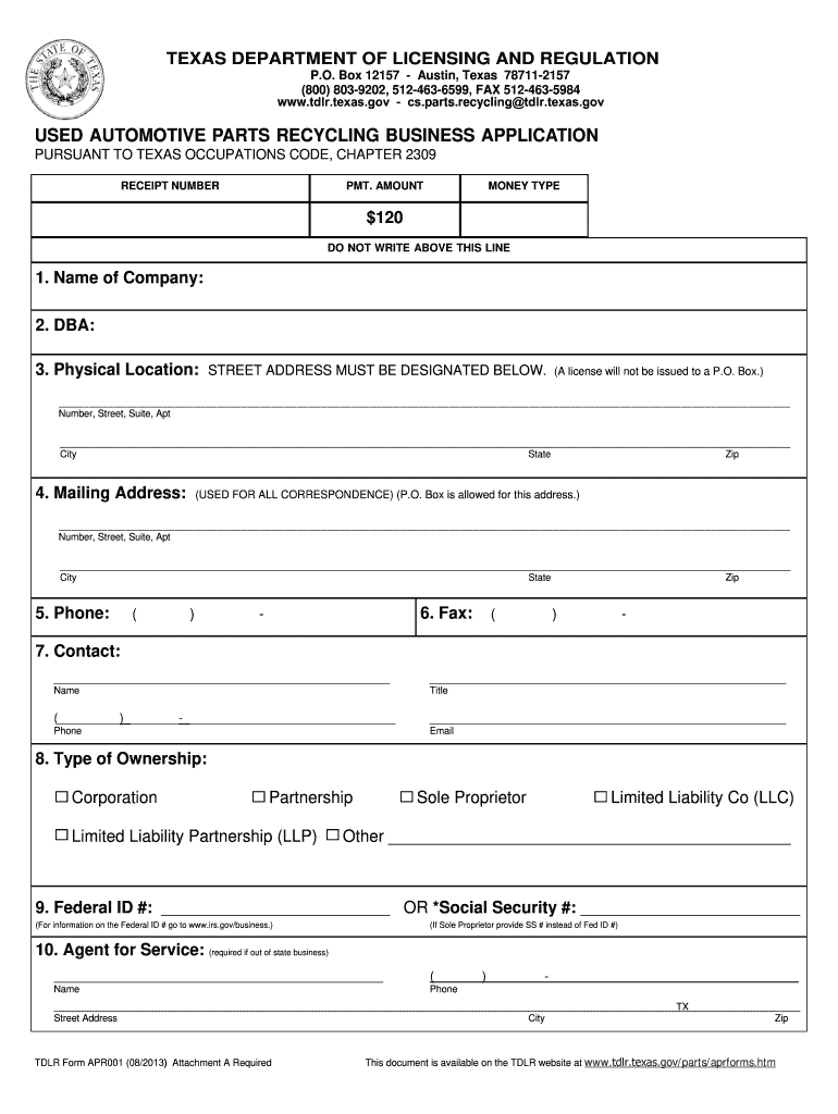 2013 Form TX TDLR APR001 Fill Online Printable Fillable Blank