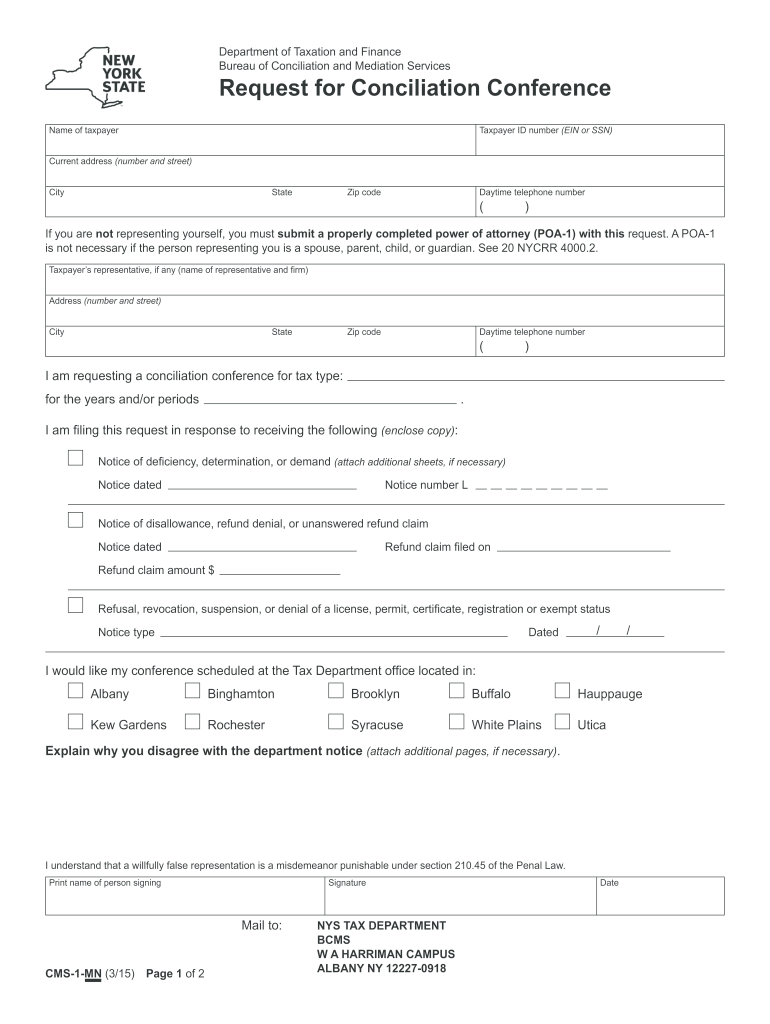 2015 Form NY DTF CMS 1 MN Fill Online Printable Fillable Blank 