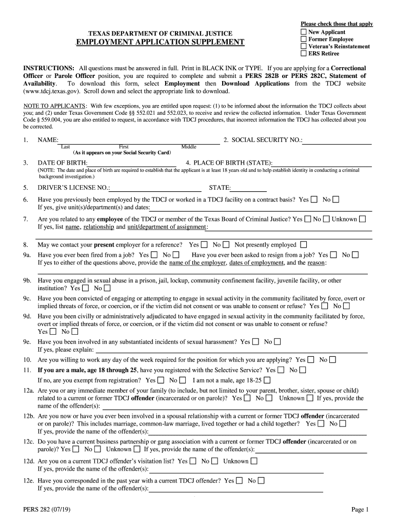 2019 2021 Form TX TDCJ PERS 282 Fill Online Printable Fillable Blank