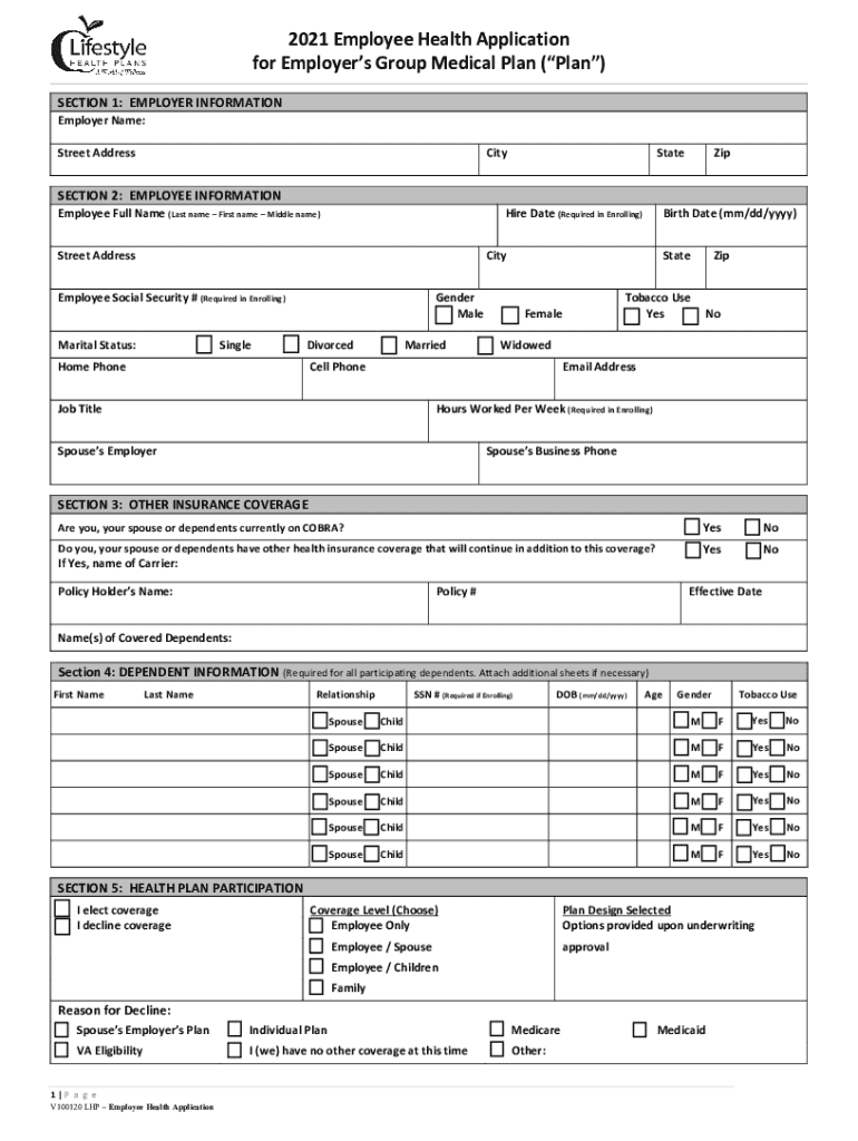 202 Employee Health Application For Employers Group Fill Out And Sign 