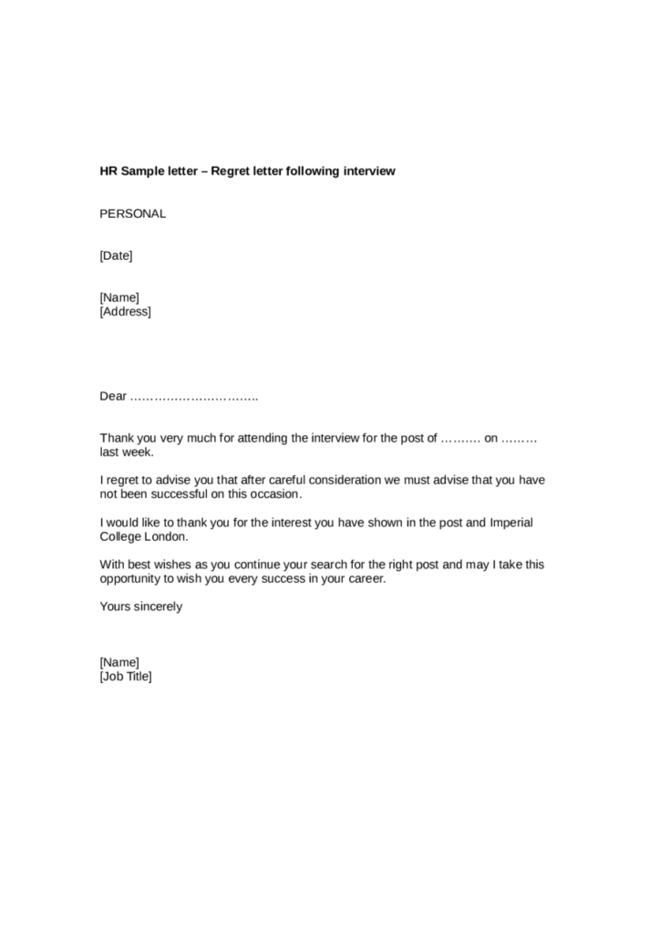 2022 Job Rejection Letter Fillable Printable PDF Forms Handypdf