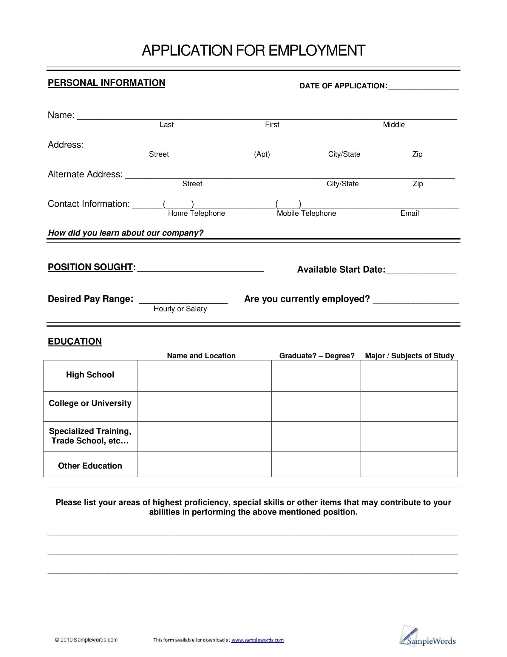 24 Job Application Form Examples PDF DOC Examples