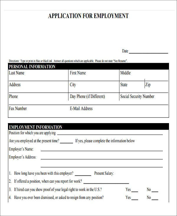 49 Job Application Form Templates Free Premium Templates