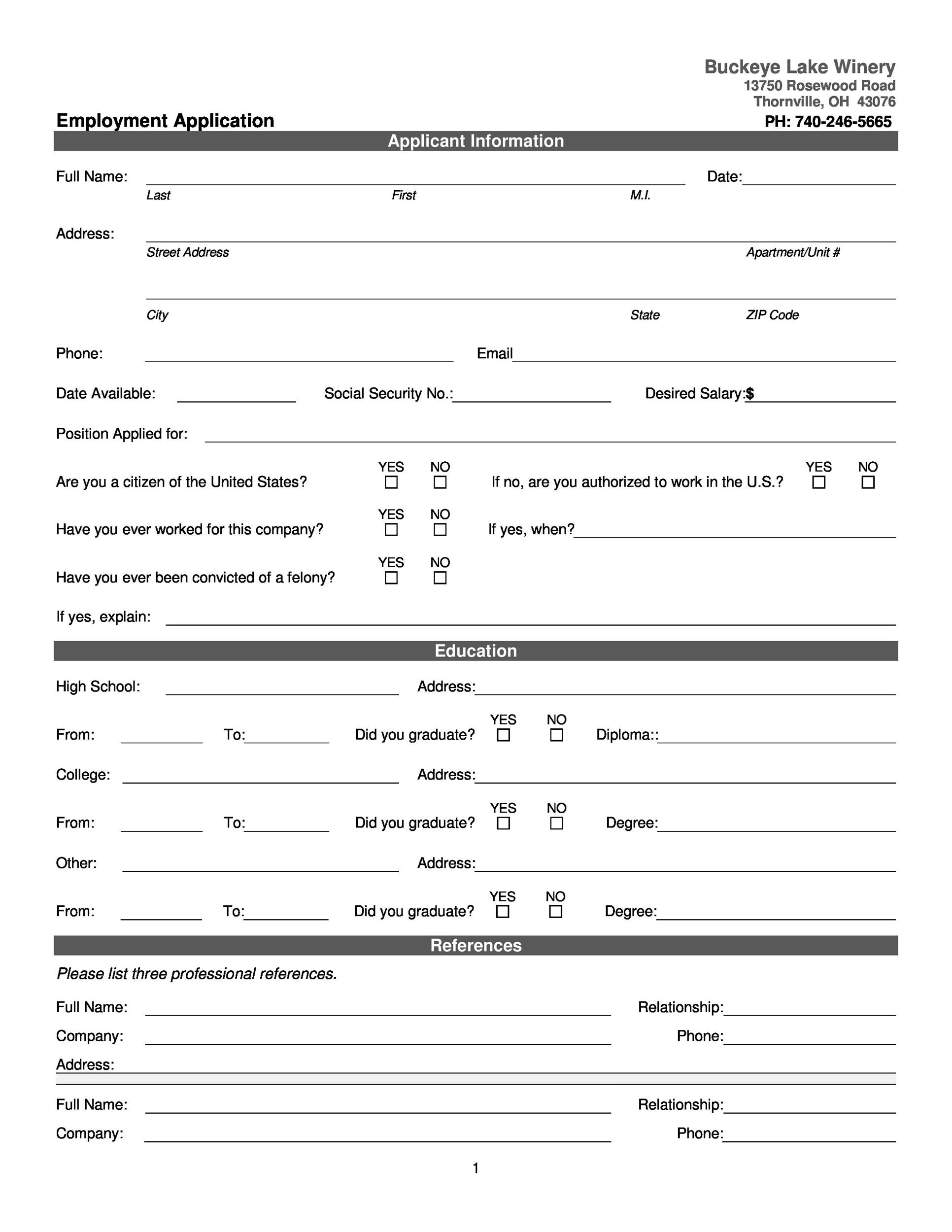 50 Free Employment Job Application Form Templates Printable