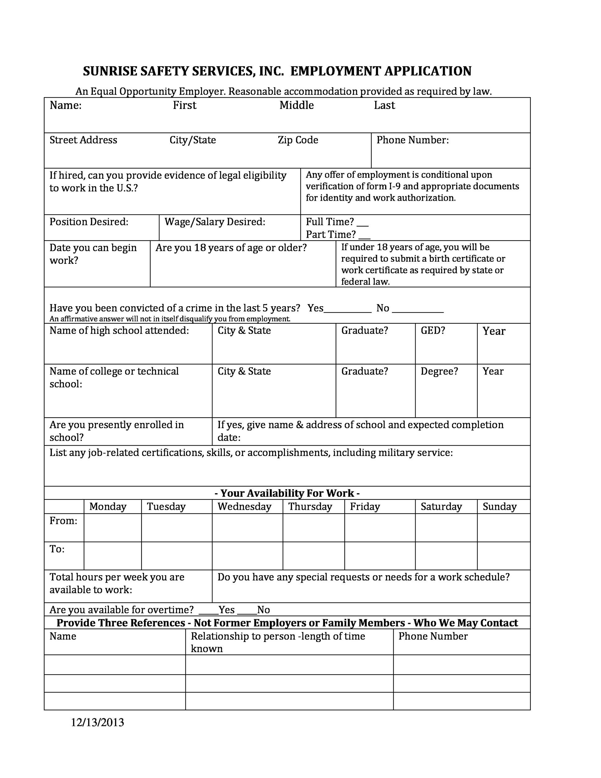 50 Free Employment Job Application Form Templates Printable 