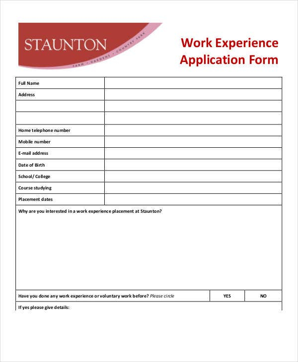 7 Work Application Templates Free Sample Example Format Download