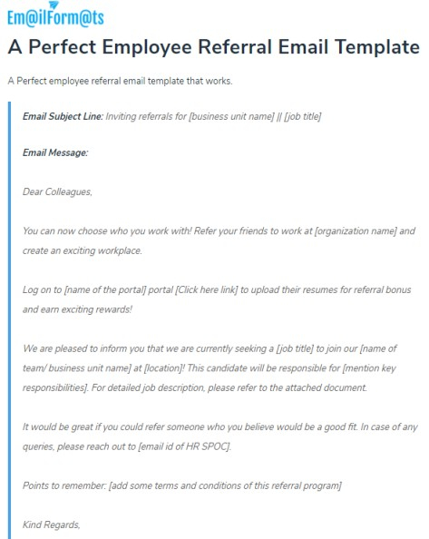 A Perfect Employee Referral Program Sample Email Template