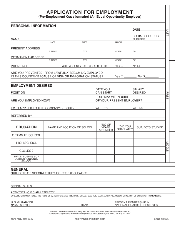 Blank Job Application Form Samples Download Free Forms Templates In 