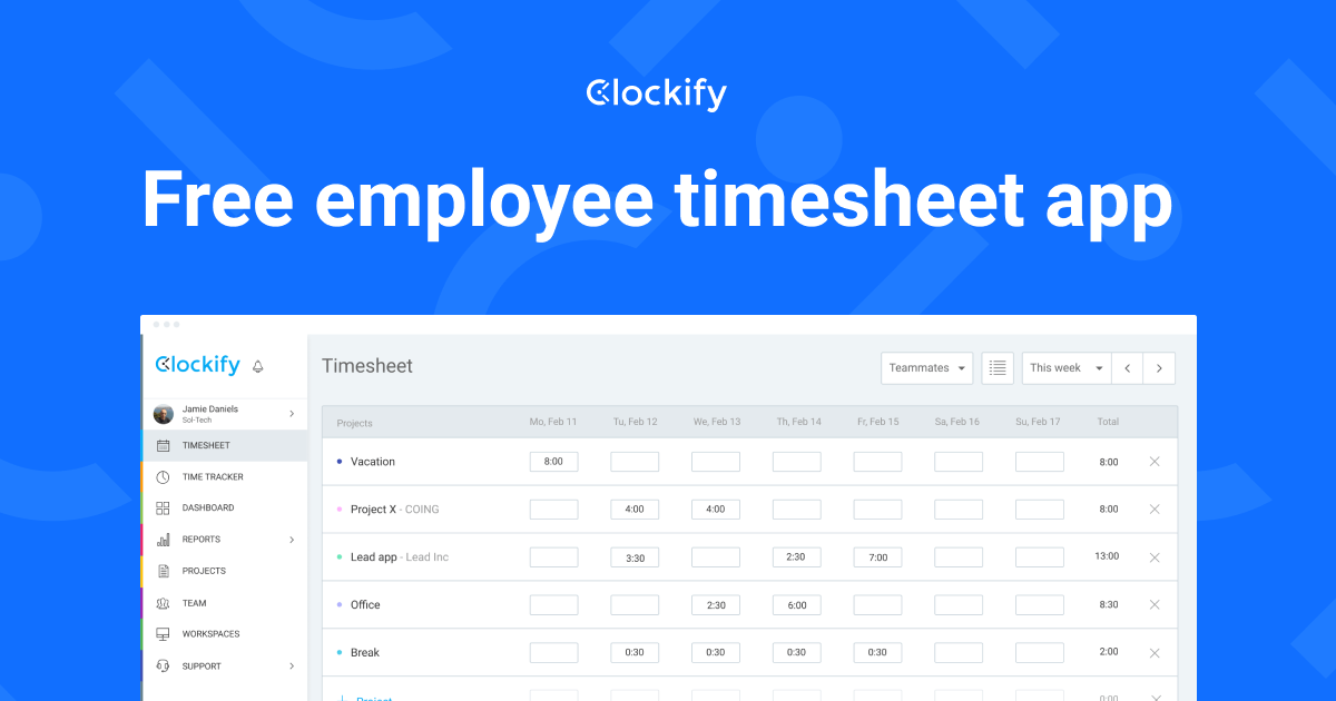 Clockify 100 Free Timesheet Software