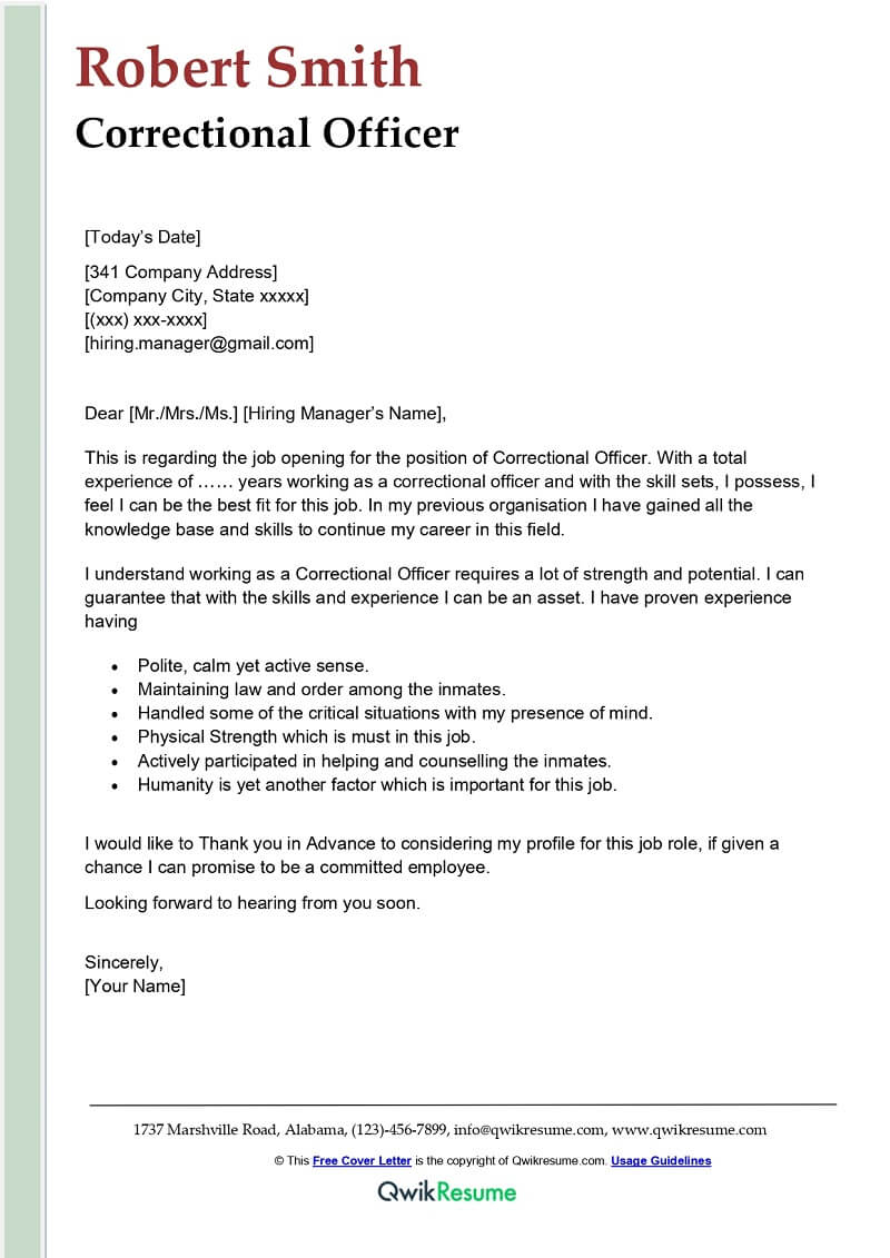 Corrections Officer Cover Letter RehaanLi