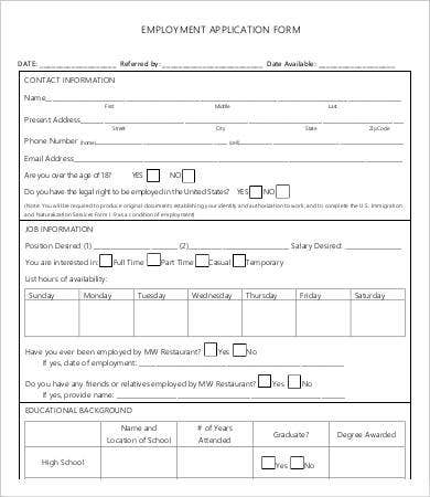 Employee Application Form 9 Free Word PDF Documents Download