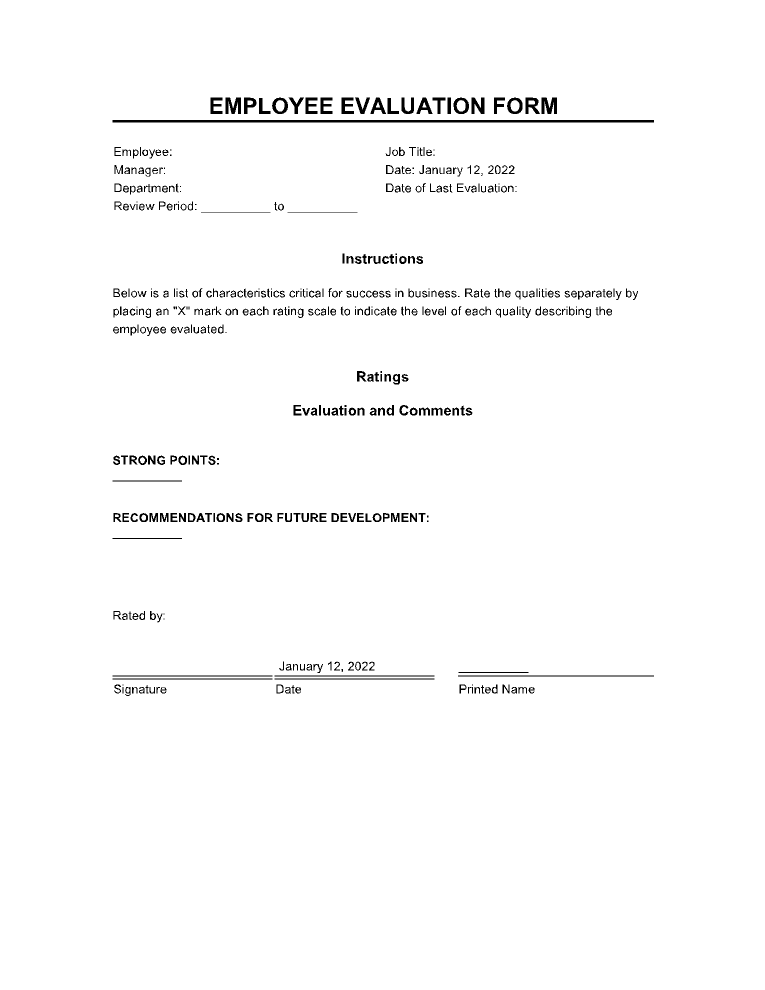 Employee Evaluation Form Free PDF Template CocoDoc