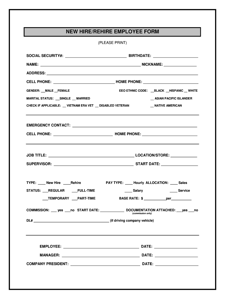 Employee New Hire Form Printable 2020 Fill And Sign Printable