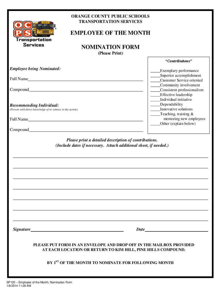 Employee Of The Month Nomination Form 5 Free Templates In Pdf 