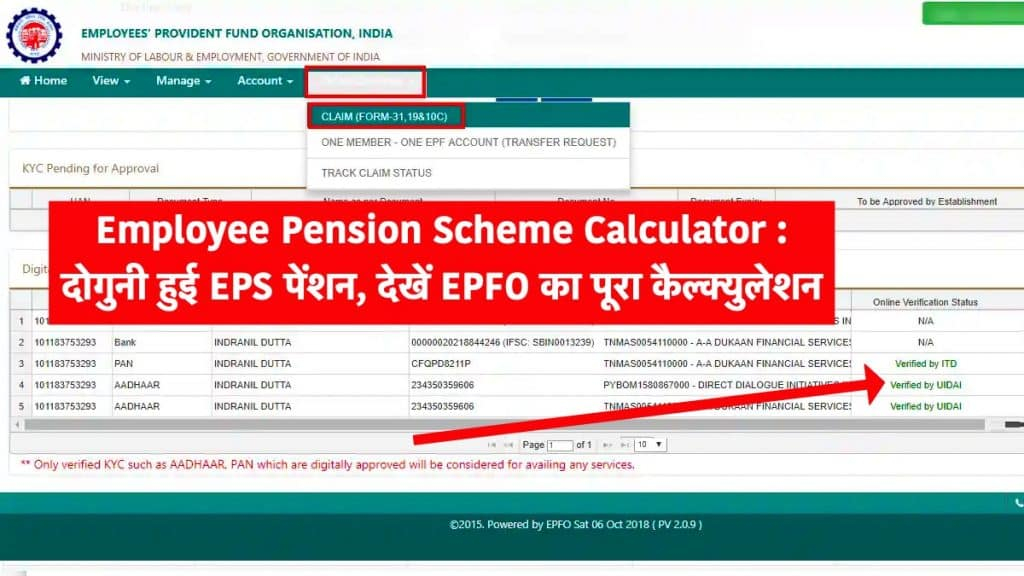 Employee Pension Scheme Calculator EPS EPFO