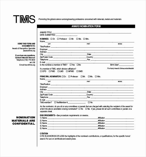 Employee Recognition Form Template Inspirational Award Nomination Form