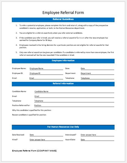 Employee Referral Form Templates MS Word Excel Templates