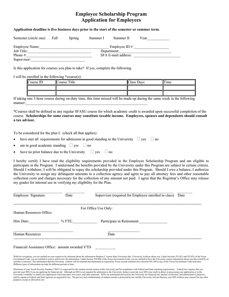 Employee Scholarship Program Application For Employees