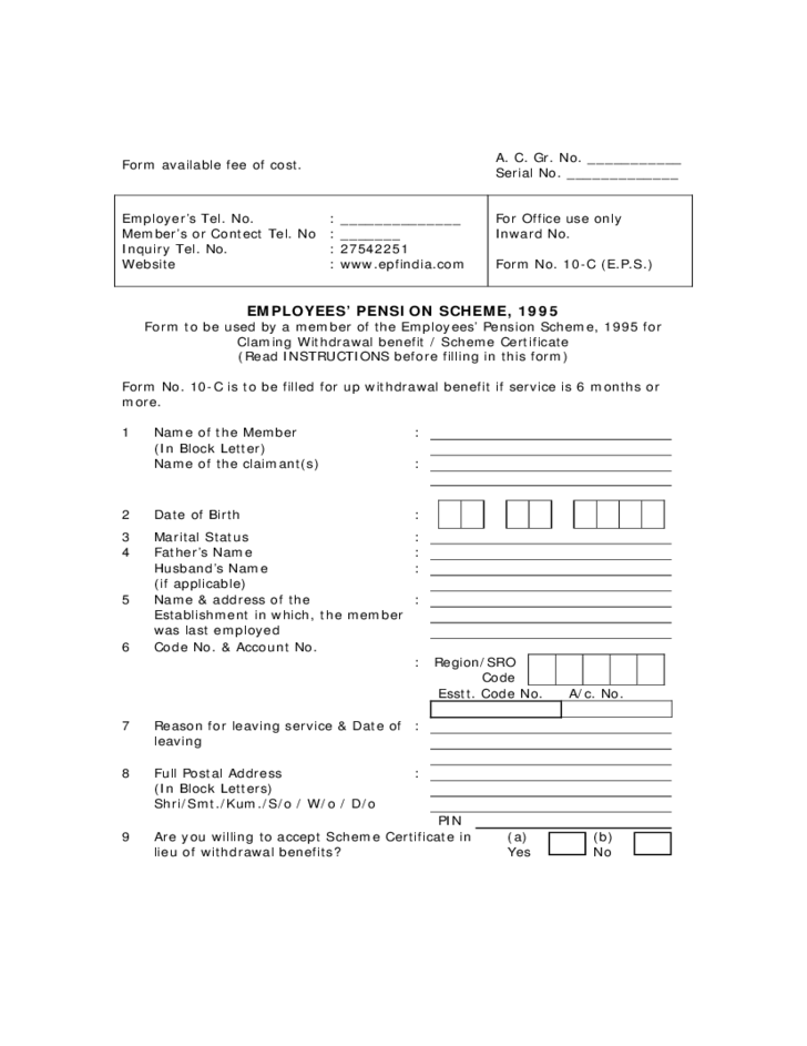 Employees Pension Scheme 1995 Form Sample Free Download