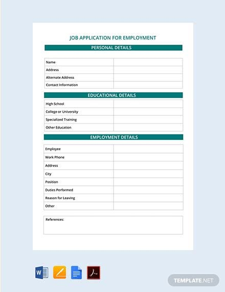 Employment Application Template Word Apple Pages PDF Template