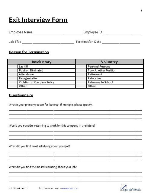 Exit Interview Form Download PDF Document For Printing Interview 