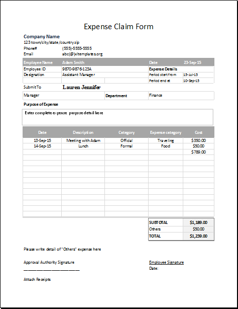 Expense Claim Form Templates 9 Free Xlsx Docs PDF Samples 