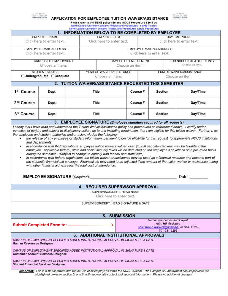 Faculty Staff Tuition Waiver Request