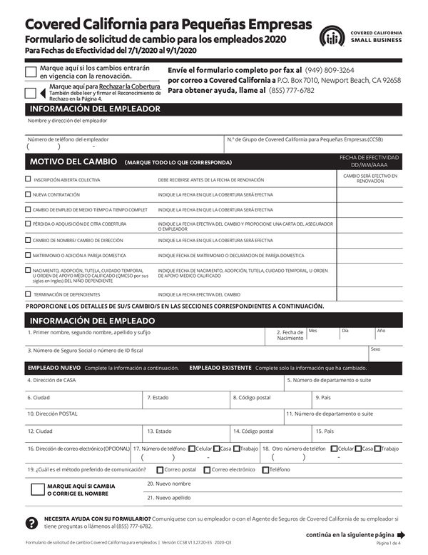 Fill Free Fillable Covered California PDF Forms