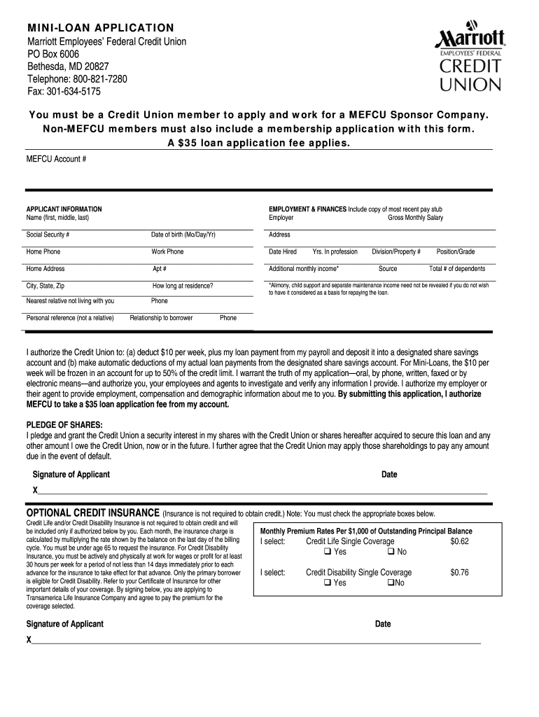 Fillable Online Marriott Employees Federal Credit Union Form Fax Email