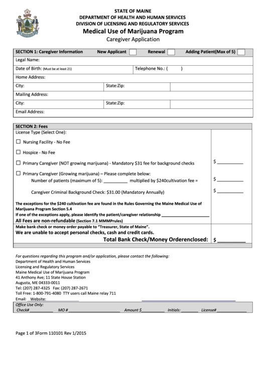 Fillable State Of Maine Department Of Health And Human Services