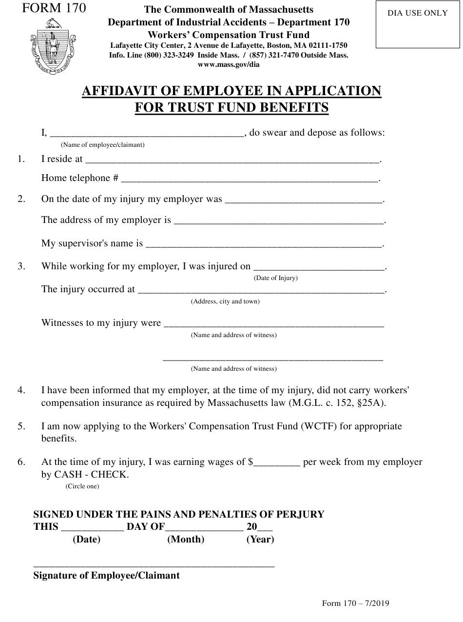 Form 170 Download Fillable PDF Or Fill Online Affidavit Of Employee In