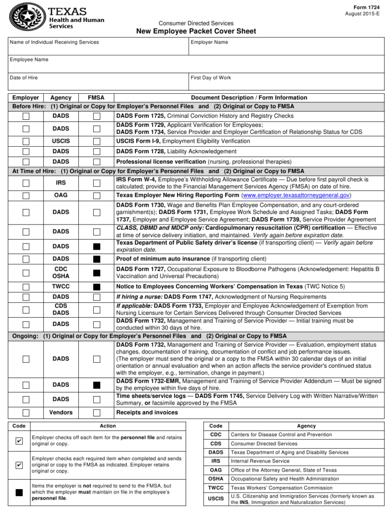 Form 1724 Download Fillable PDF Or Fill Online New Employee Packet 