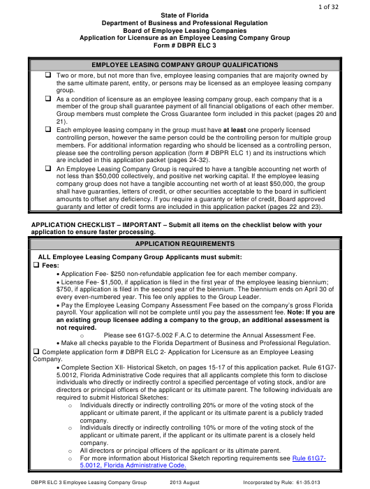 Form DBPR ELC3 Download Printable PDF Or Fill Online Application For