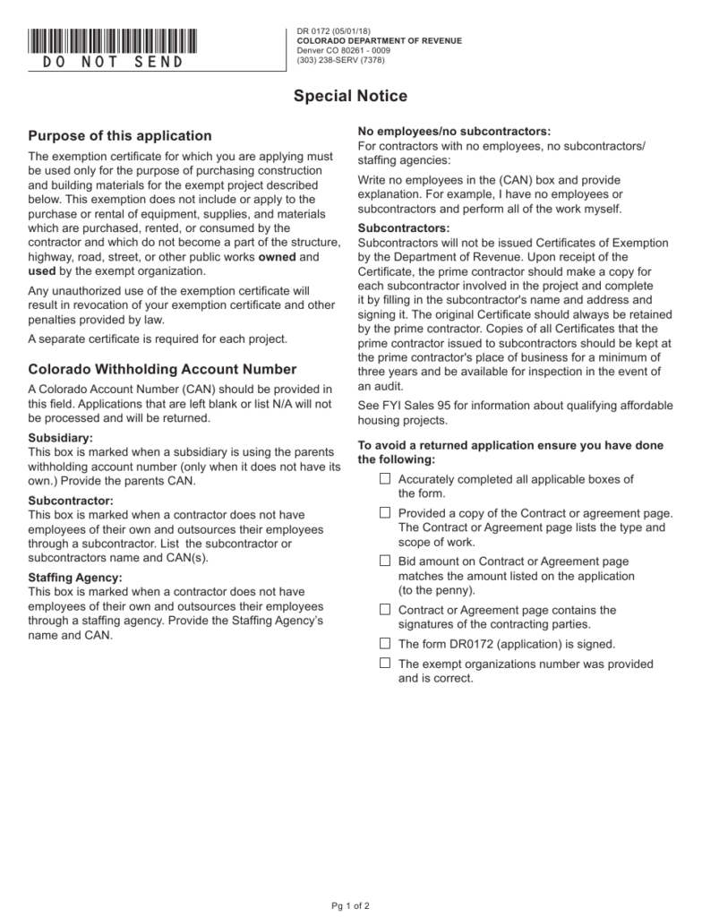 Form DR0172 Download Fillable PDF Or Fill Online Contractor Application 