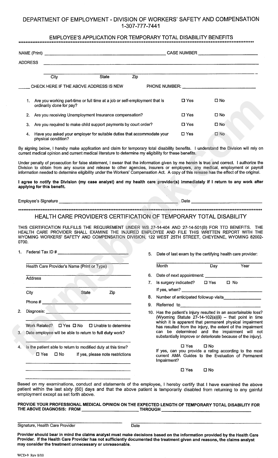 Form Wcd 9 Employee S Application For Temporary Total Disability 