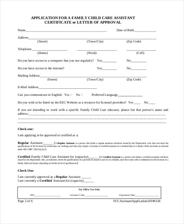 FREE 11 Child Care Application Forms In PDF MS Word