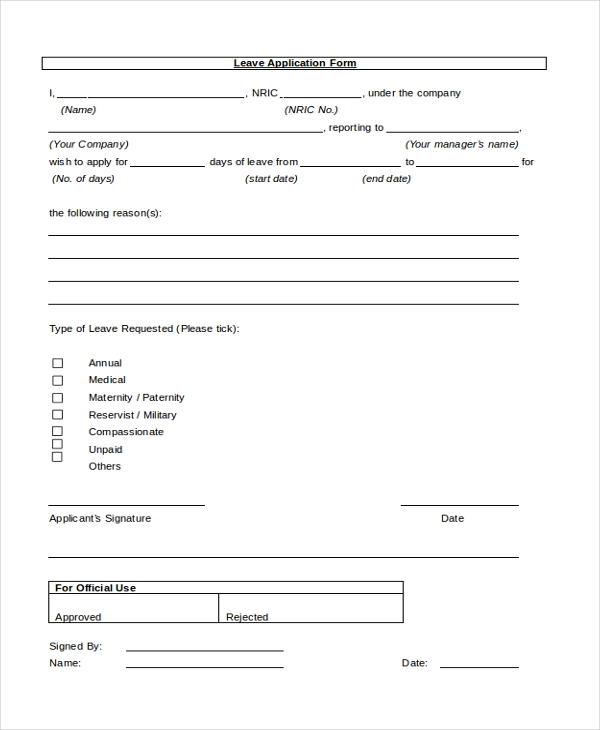 FREE 11 Sample Leave Application Forms In PDF MS Word Excel