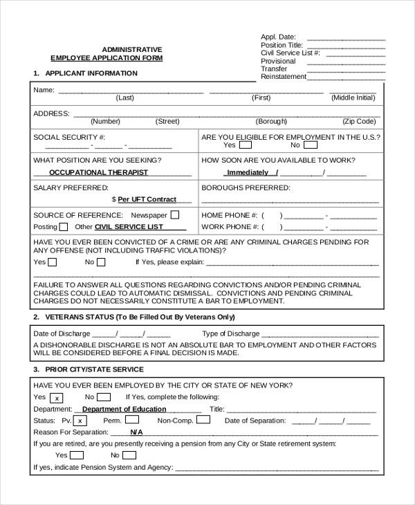 FREE 12 Sample Employee Application Forms In PDF MS Word Excel