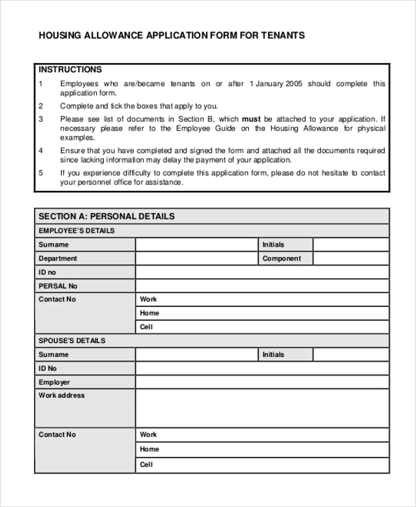 FREE 12 Sample Housing Application Forms In PDF MS Word Excel