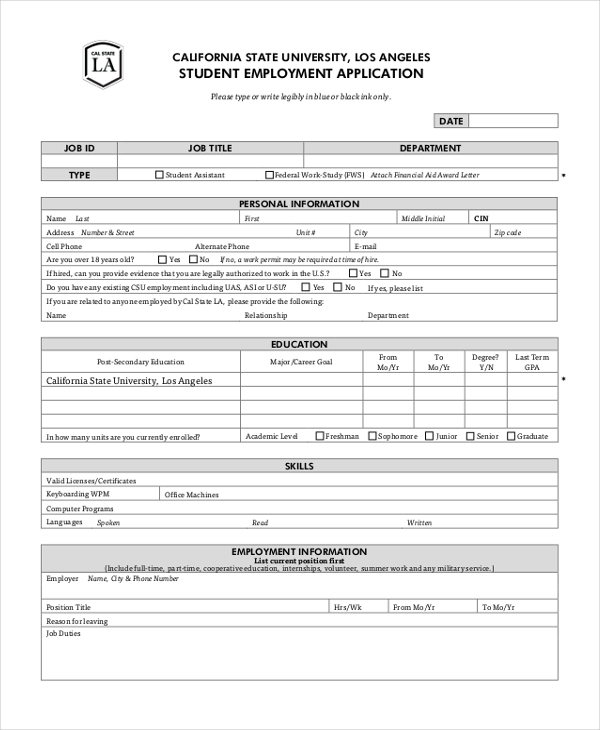 FREE 15 Sample Employment Application Forms In PDF MS Word Excel