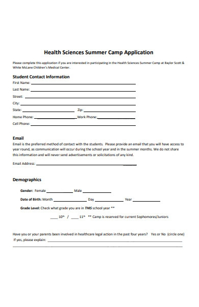 FREE 31 Summer Camp Application Forms In PDF MS Word XLS