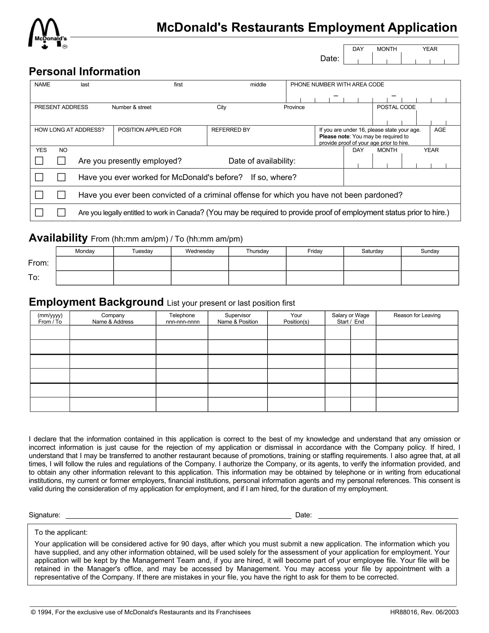 FREE 4 Restaurant Employment Forms In PDF