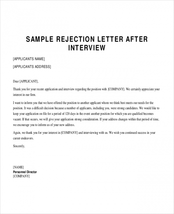 FREE 6 Sample Applicant Rejection Letter Templates In PDF MS Word