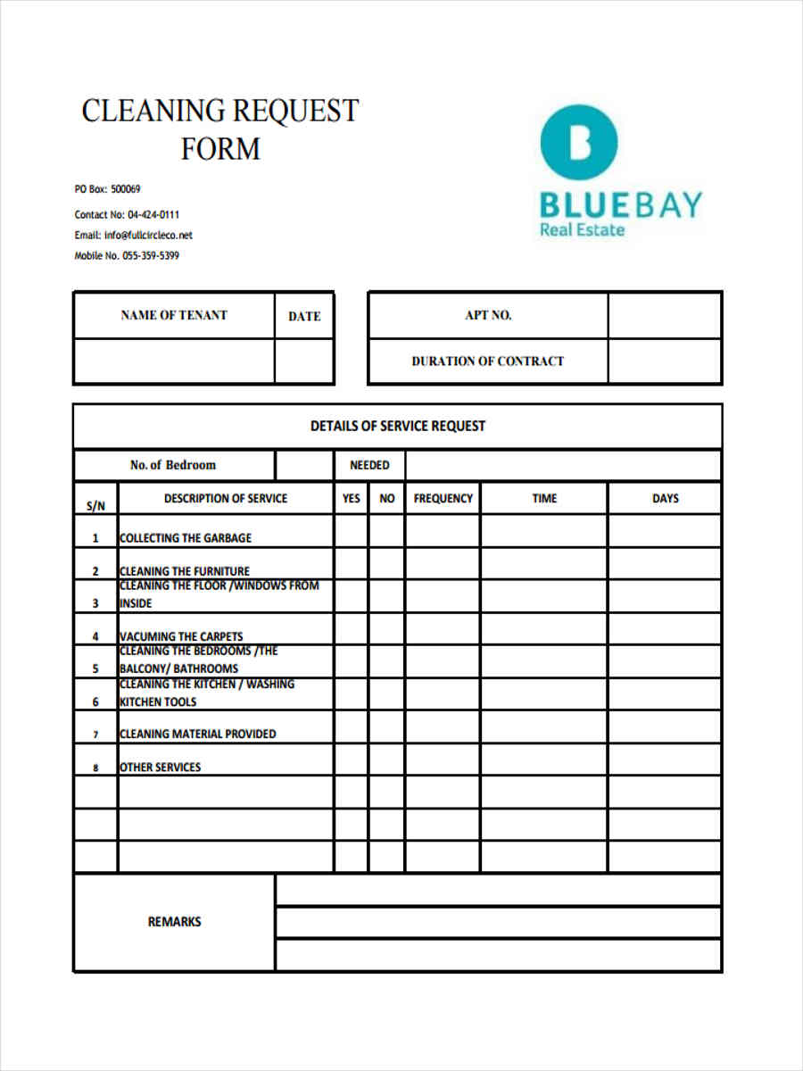 FREE 7 Cleaning Service Forms In PDF MS Word