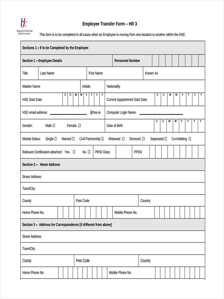 FREE 7 Employee Transfer Forms In PDF MS Word